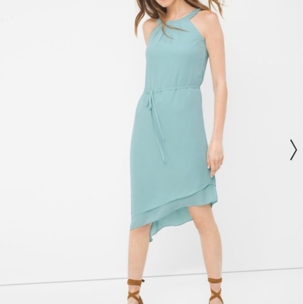 WHBM Halter Midi Asymmetric Dress Seafoam Green Size 0P